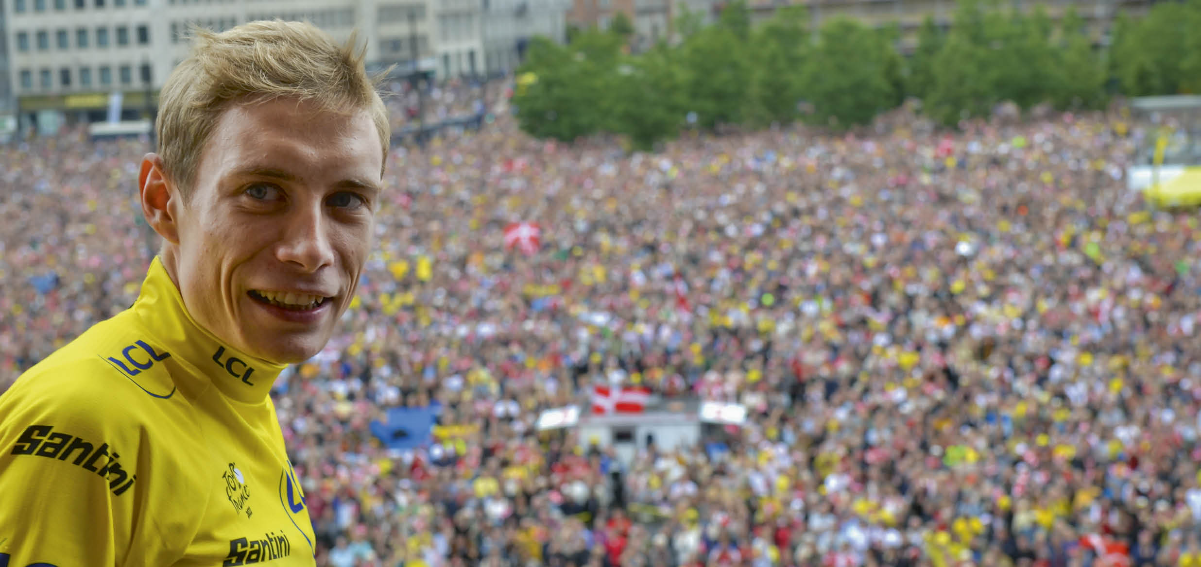 Jonas Vingegaard is welcomed by the Danes. From the city hall balcony after his victory in the Tour de France 2022. Jonas Vingegaard.